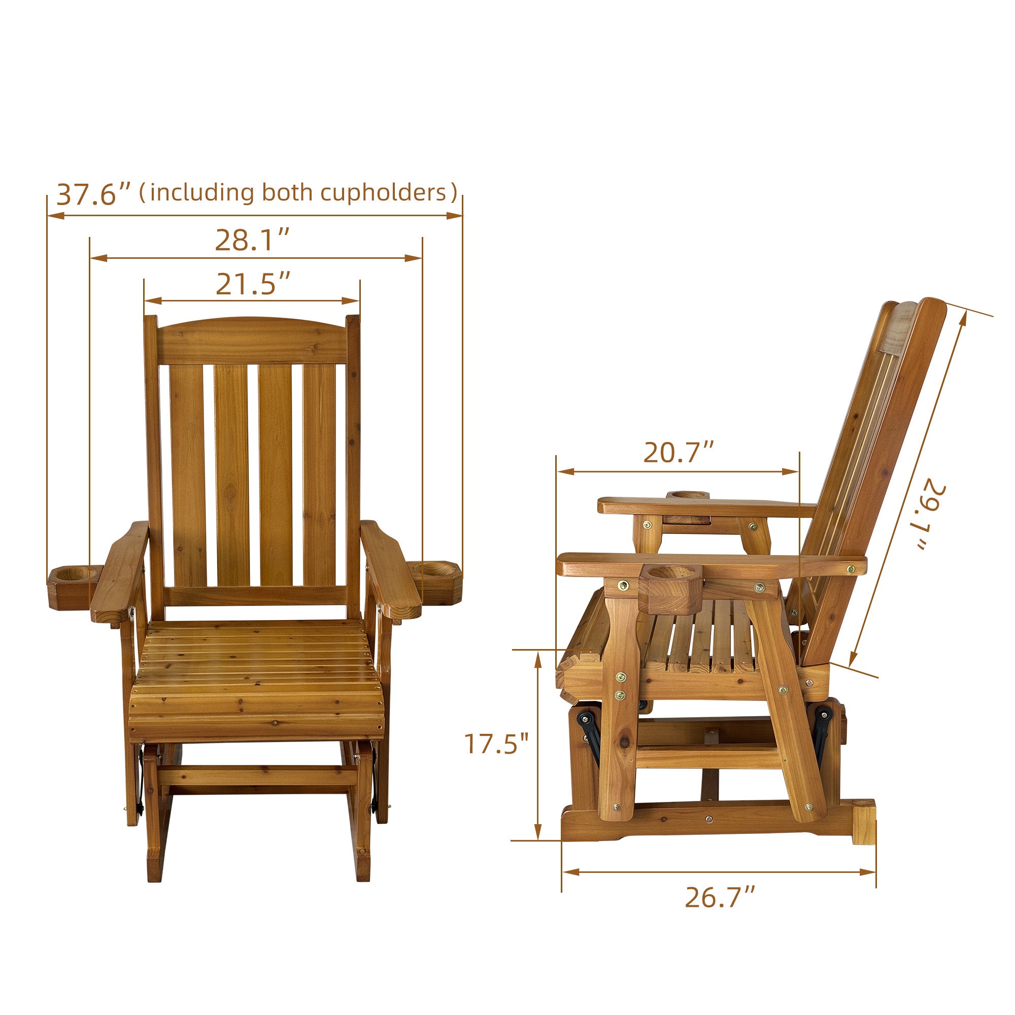 Fortune Candy Wooden Patio Glider for One Person, with High Back and Deep Contoured Seat, Solid Fir Wood, Heavy Duty 600 LBS (Teak Tone, 1-Seater)