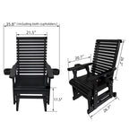Wooden Patio Glider for One Person, with High Back and Deep Contoured Seat, Solid Fir Wood, Heavy Duty 600 LBS (Black, 1-Seater)