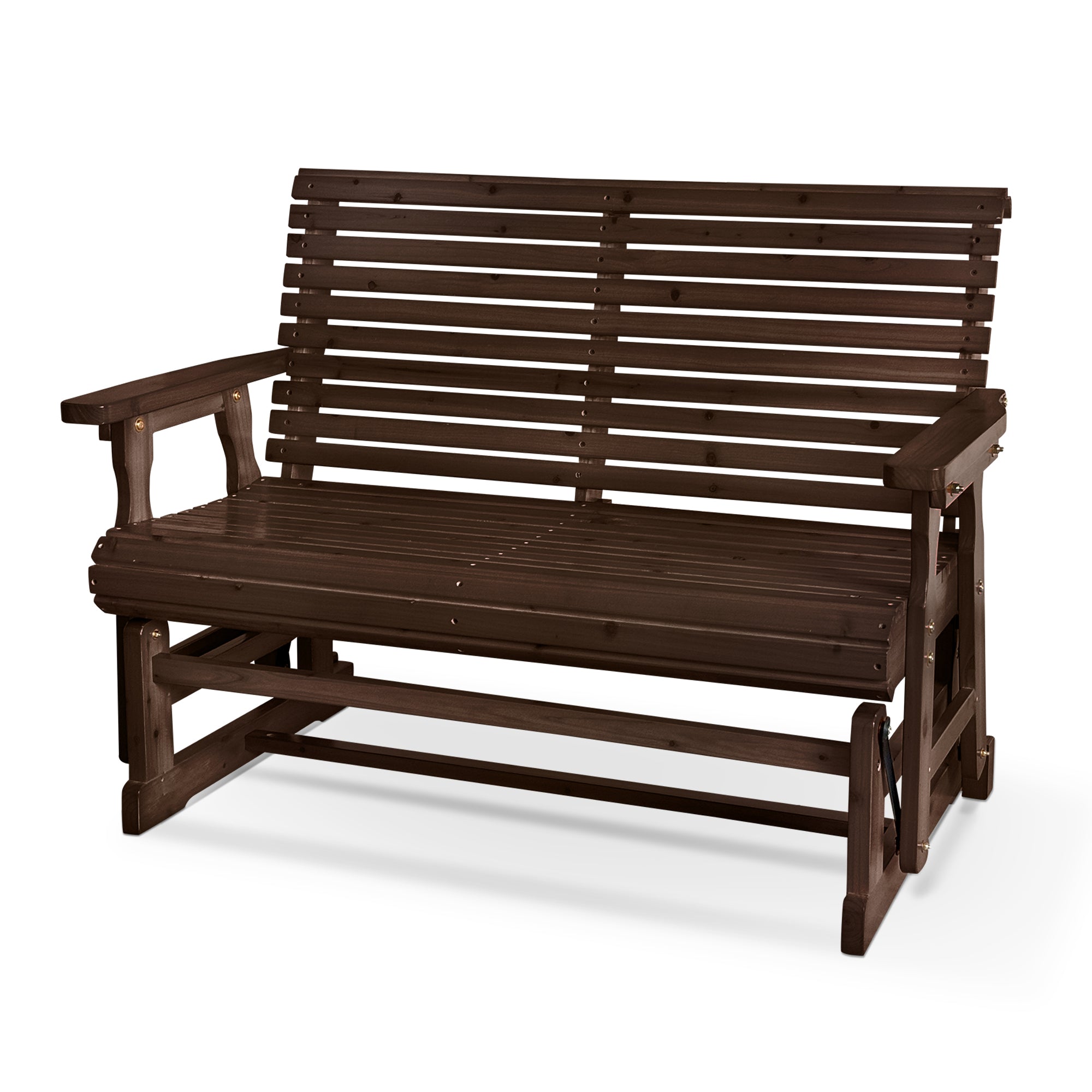 Wooden Patio Glider with High Roll Back and Deep Contoured Seat, Solid Fir Wood, 2-Seater, Heavy Duty 800 LBS, 4 Feet (Deep Brown)