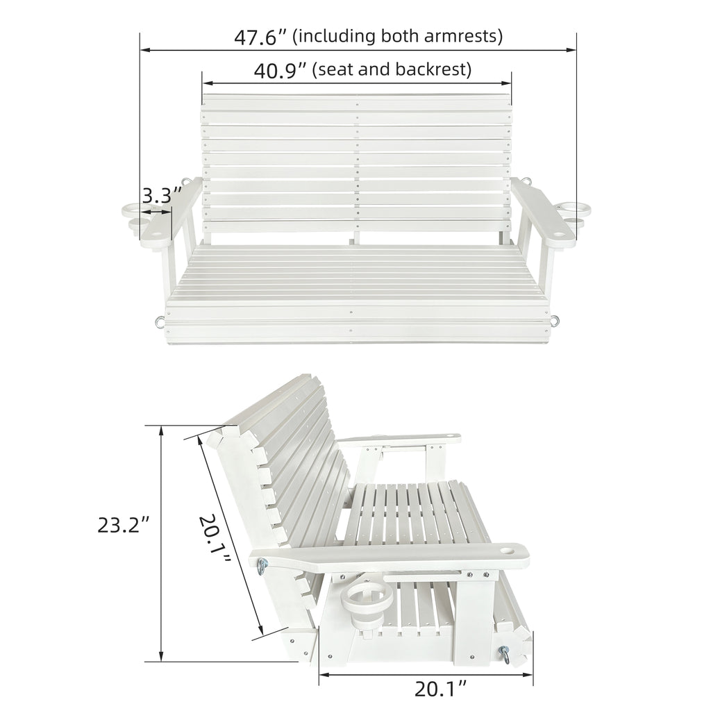 HDPE Porch Swing with 18/8 Stainless Steel Bolts, Ergonomic Design, Ultra Weather-Resistant, Heavy Duty 1200 LBS, for Outdoor Patio Garden Yard (Vanilla White)