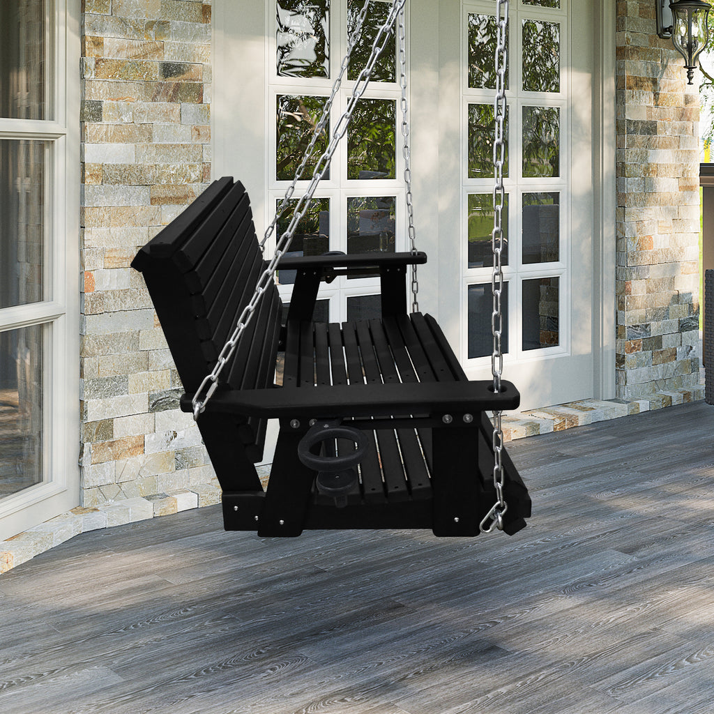 HDPE Porch Swing with 18/8 Stainless Steel Bolts, Ergonomic Design, Ultra Weather-Resistant, Heavy Duty 1200 LBS, for Outdoor Patio Garden Yard (Darknight Black)