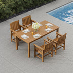 Modern HDPE Patio Dining Set, Poly Lumber Table and Chair, with Umbrella Hole, Weather Resistant, for Outdoor, Yard, Lawn (5 Piece, Teak Tone)
