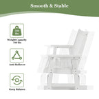 HIPS Patio Glider with Cup Holders, Durable Poly Lumber Material, All-Weather Resistant, High Backrest and Deep Contoured Seat, Heavy Duty 900 LB, for Outdoor, Porch, Patio (White, 2-Seat)