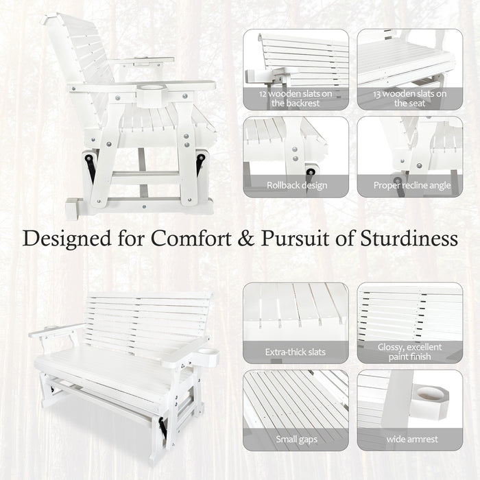 Fortune Candy Patio Glider with Cup Holders, High Roll Back and Deep Contoured Seat,Heavy Duty 800 Lb (White, 2-Seater)