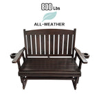 Fortune Candy Wooden Patio Glider, with Cup Holders, High Back and Deep Contoured Seat, Solid Fir Wood, Heavy Duty 800 LBS (Deep Brown, 2-Seater)