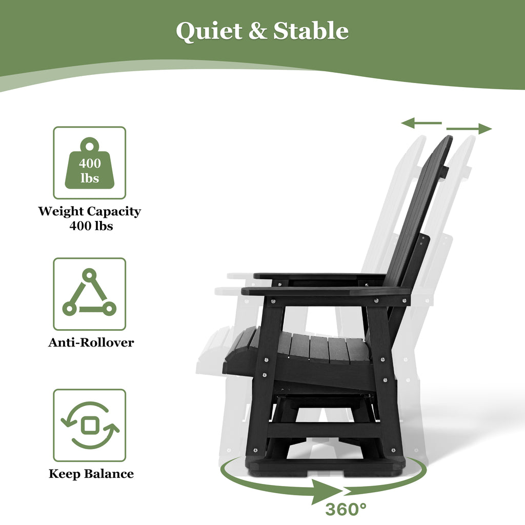 HIPS Swivel Patio Glider, Poly Lumber Weather Resistant Outdoor Chair, for Patio, Porch, Yard (Matte Black)