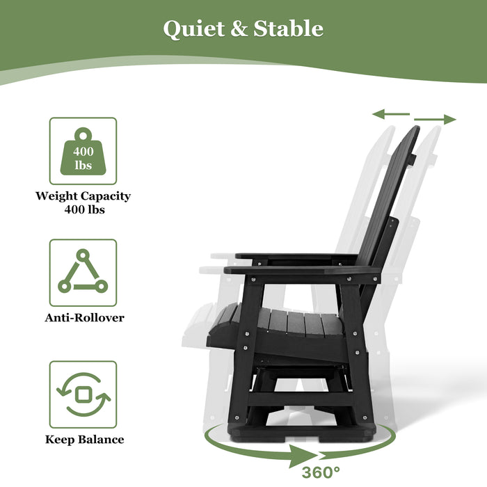 HIPS Swivel Patio Glider, Poly Lumber Weather Resistant Outdoor Chair, for Patio, Porch, Yard (Matte Black)