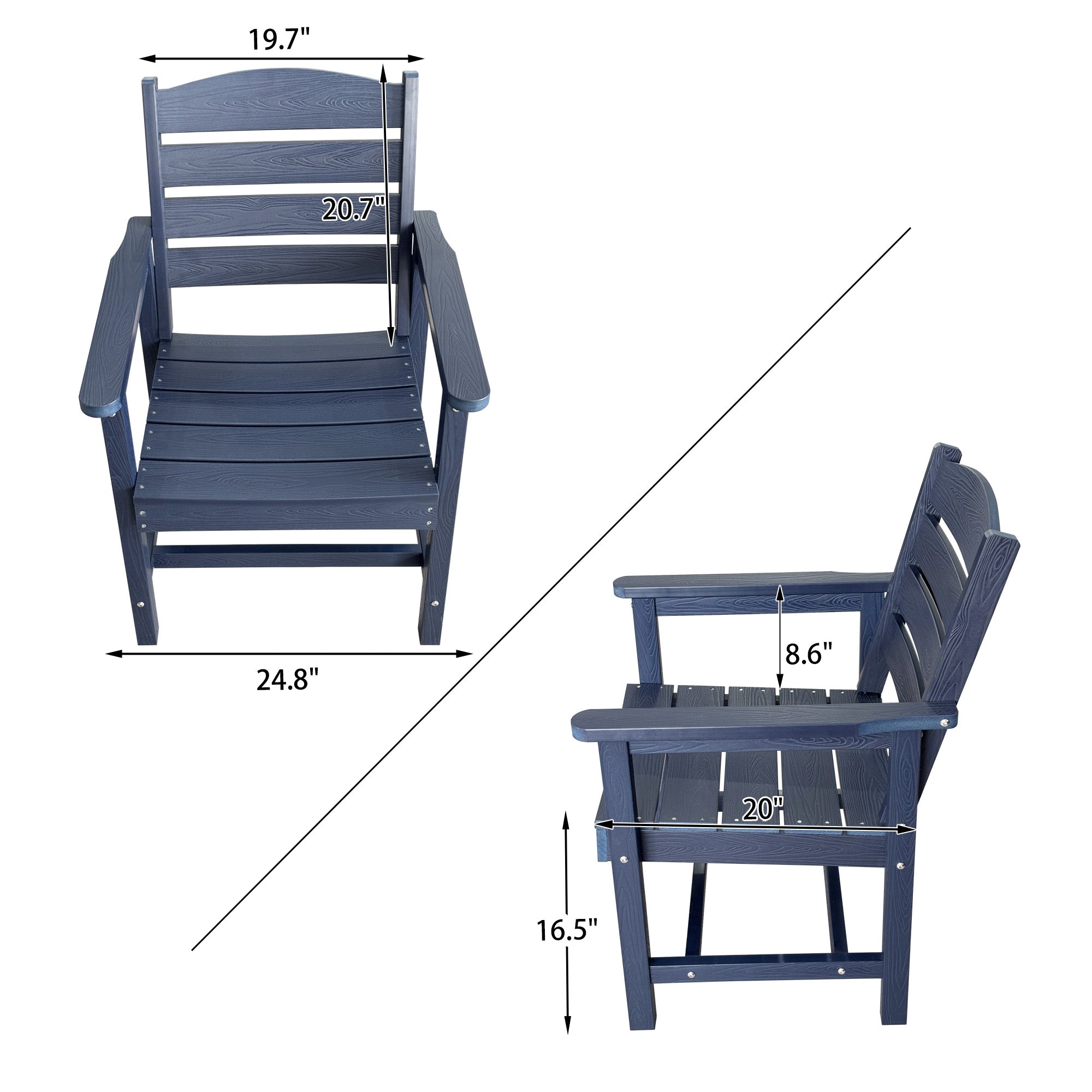 Poly Lumber Patio Dining Chair Set of Two, HIPS Outdoor Ladder Back Chair, Weather Resistant (Navy Blue, 2 Piece)