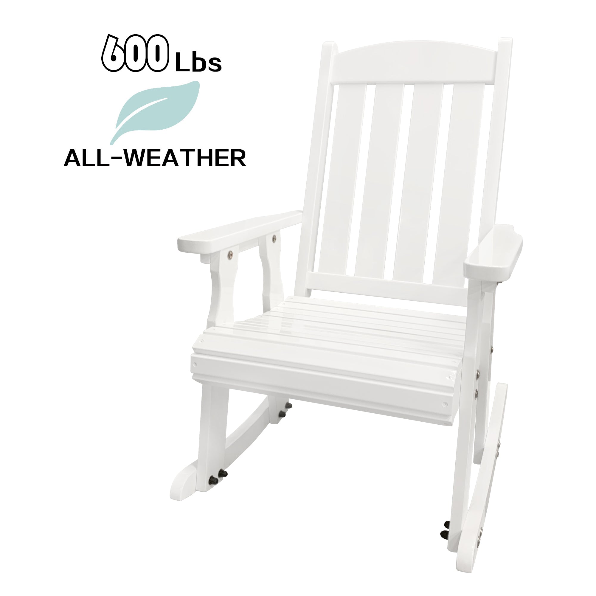 Fortune Candy Wooden Rocking Chair with Comfortable Backrest Inclination, High Backrest and Deep Contoured Seat, Solid Fir Wood, Heavy Duty 600 LBS, for Backyard, Porch and Patio (PU White)