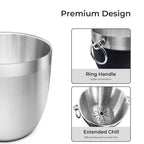 Fortune Candy Insulated Ice Bucket - Double Walled Stainless Steel Ice Bucket with Ice Tongs, Scoop, Lid, and Exclusive Handmade Nylon Holder - 2.8 L, Silver/Navy Blue