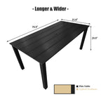 70.9-Inches Poly Lumber Outdoor Dining Table, HIPS Patio Dining Table with Umbrella Hole, Weather Resistant (Black, 1 Piece)