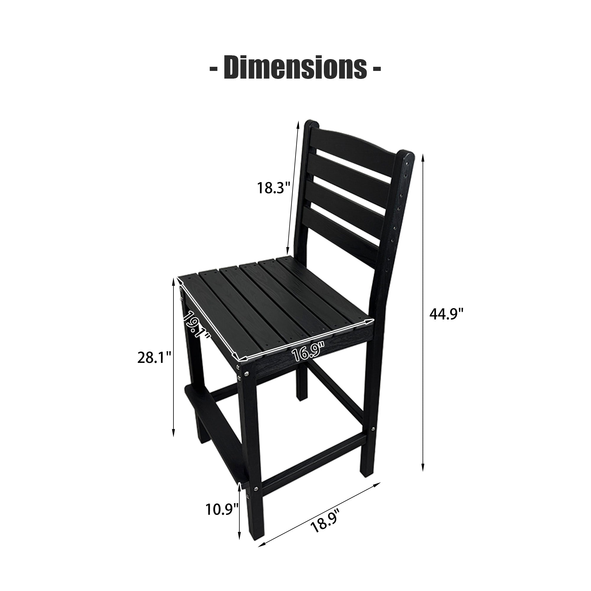 HDPE Patio Bar Set, Outdoor Bar Stools with Table, Weather Resistant, for Poolside, Garden, Yard, Balcony (Black, 2 Piece - with Backrest)