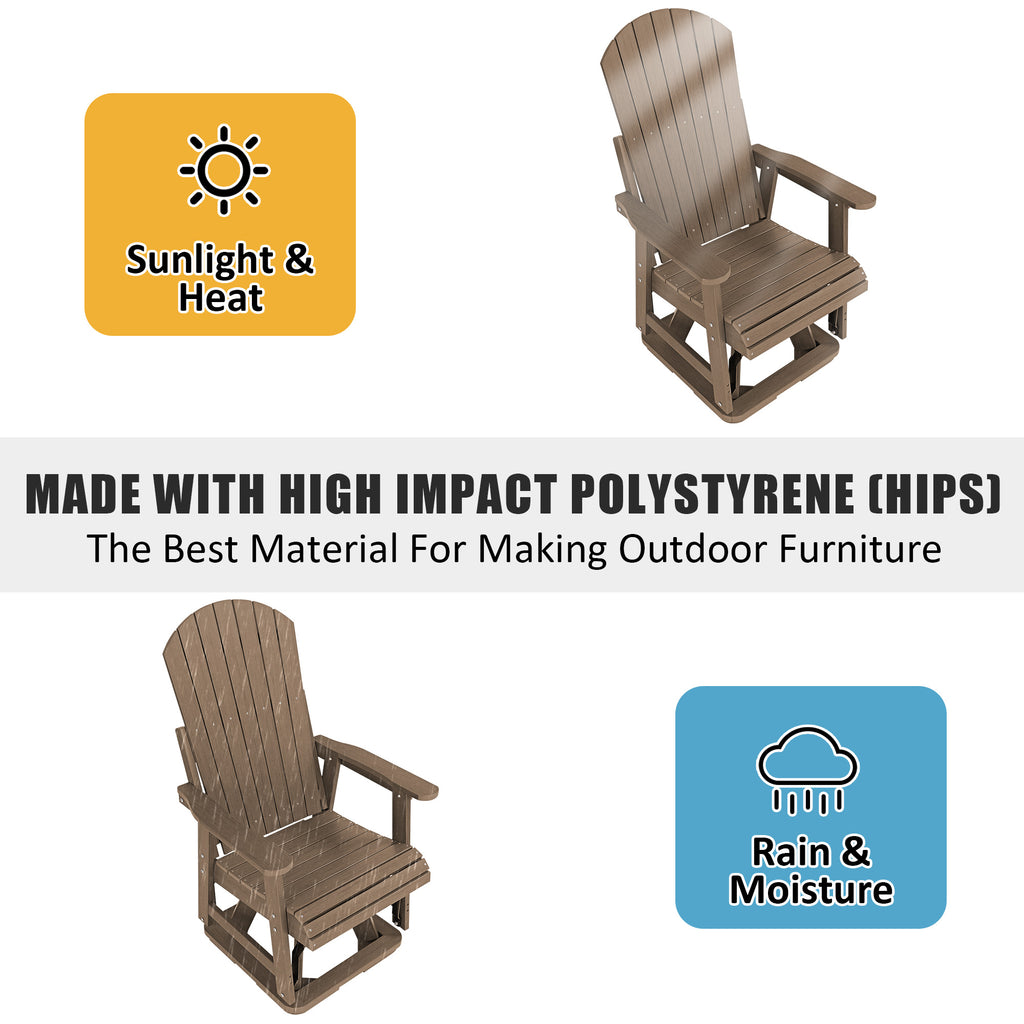 HIPS Swivel Patio Glider, Poly Lumber Weather Resistant Outdoor Chair, for Patio, Porch, Yard (Brown)