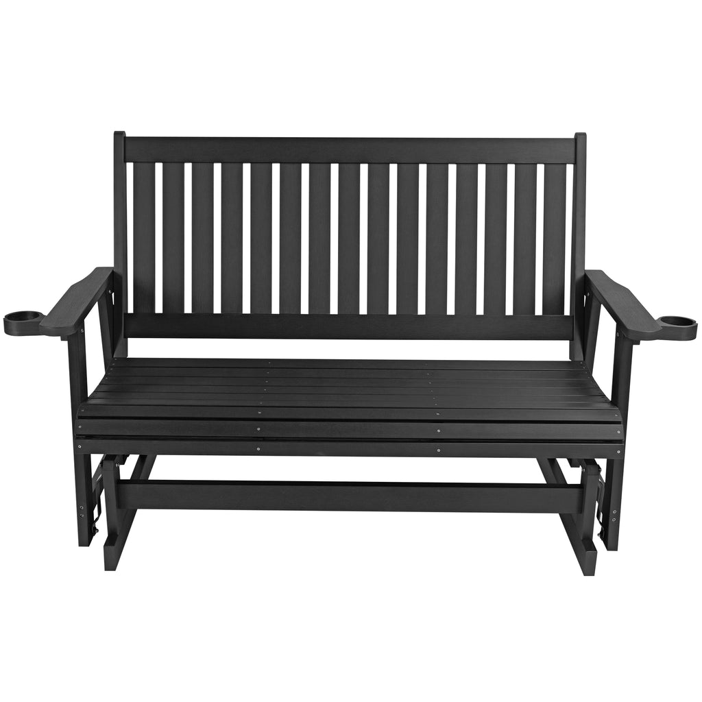 HIPS Patio Glider with Cup Holders, All-Weather Resistant, High Backrest and Deep Contoured Seat, Heavy Duty 900 LB (3 Seat - Carbon Black)