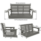 Poly Lumber 2-Seat Porch Swing, HIPS 4-Feet Bench Swing with Foldable Cup Holders,18/8 Stainless Steel Hardware, High Backrest and Deep Contoured Seat (Gray, 4-feet)