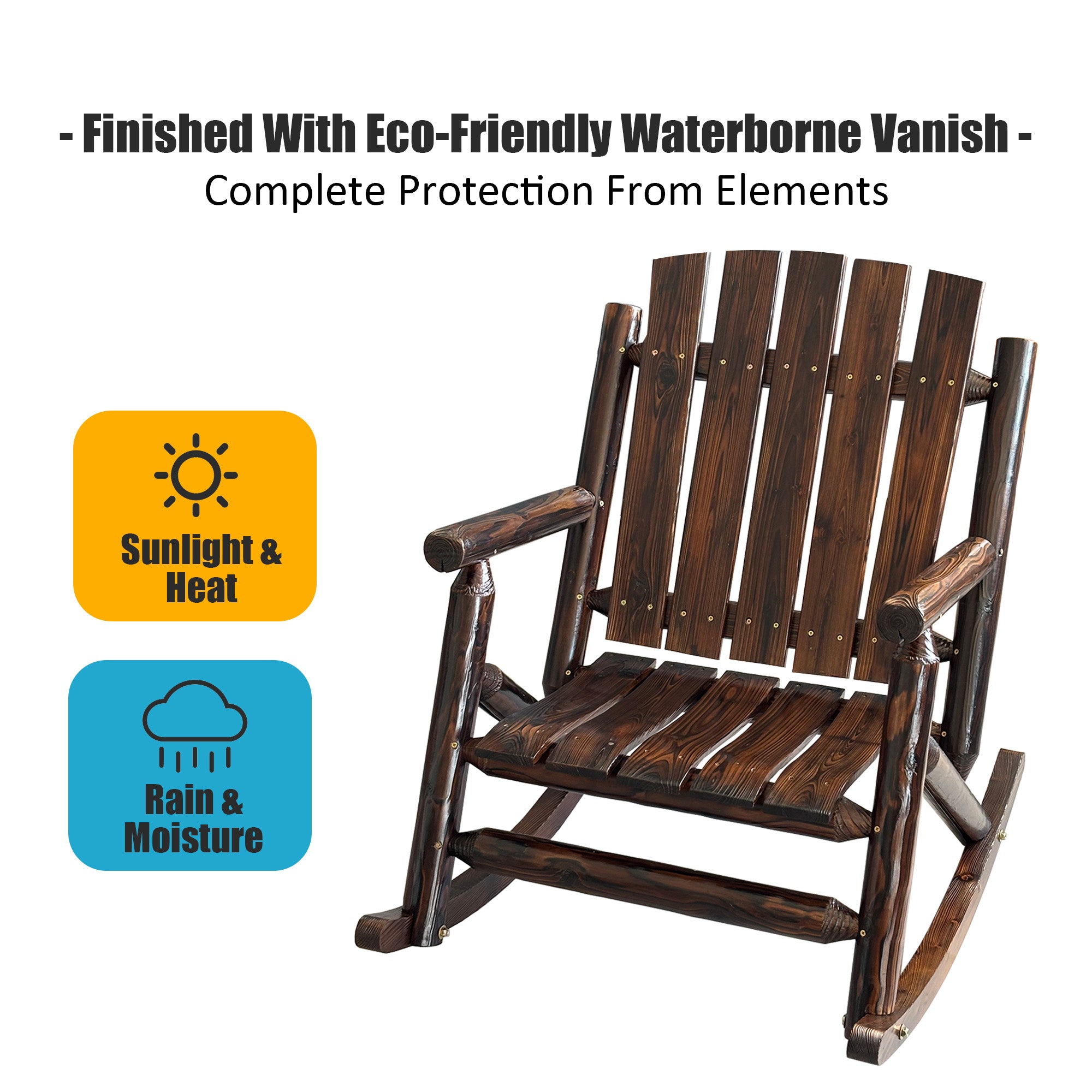 Rustic Log Wooden Rocking Chair, Handcrafted Solid Fir Wood Outdoor Rocker for Porch, Patio, Heavy-Duty 700 LBS, Weather-Resistant Finish, Natural Charm