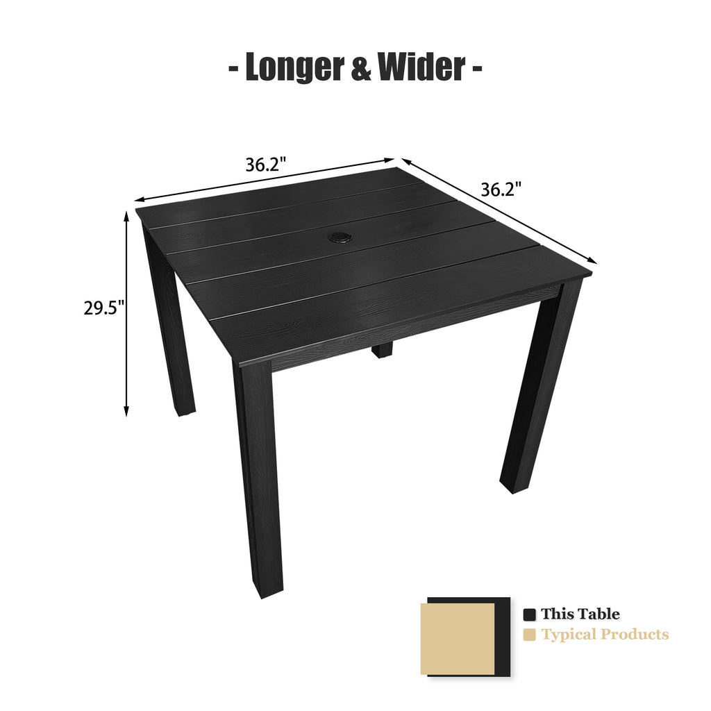 Poly Lumber Patio Dining Table, 36.2-Inches HIPS Outdoor Dining Table with Umbrella Hole, Weather Resistant (Black, 1 Piece)
