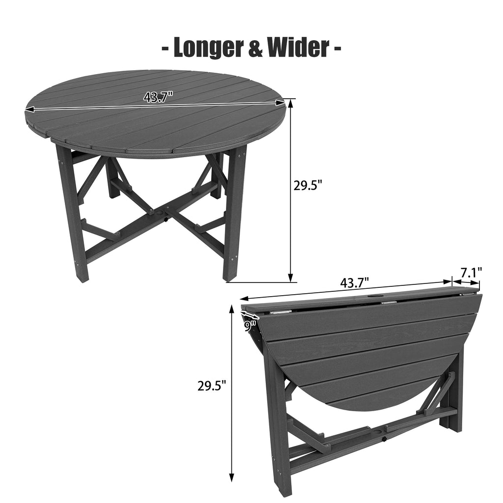 HDPE Patio Round Table 43 " All-Weather Outdoor Dining Table for Garden,Patio,Backyard