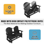 HIPS Patio Glider with Foldable Cup Holders, Durable Poly Lumber Material, All-Weather Resistant, High Backrest and Deep Contoured Seat, Heavy Duty 900 LB, for Outdoor, Porch, Patio (Black, 3-Seat)