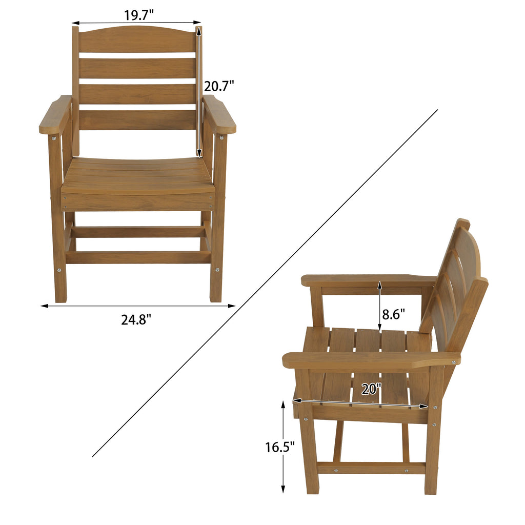 Poly Lumber Patio Dining Chair Set of Two, HIPS Outdoor Ladder Back Chair, Weather Resistant (Teak Tone, 2 Piece)