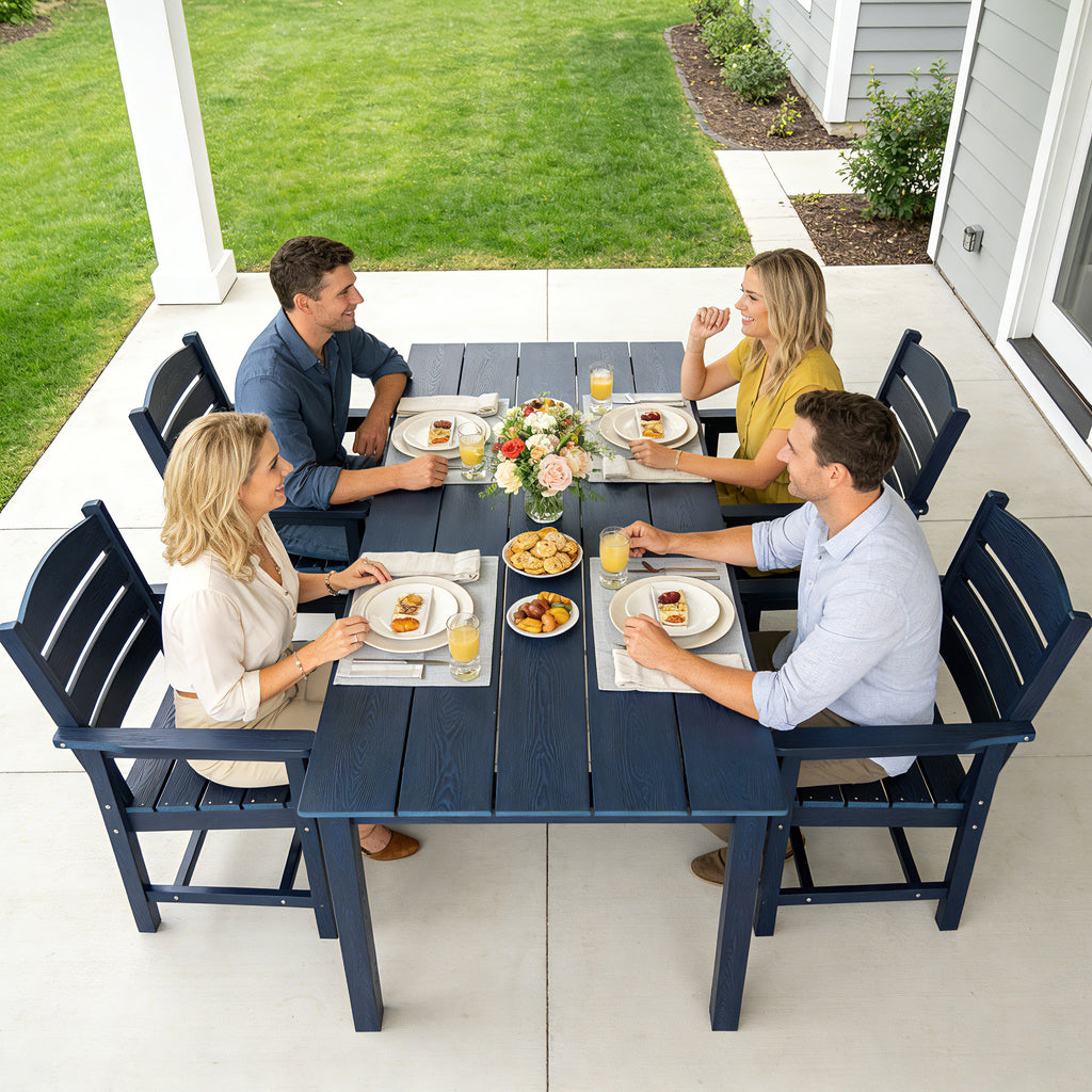Poly Lumber Patio Dining Set, HIPS Outdoor Dining Table and Chairs, with Umbrella Hole, Weather Resistant (5 Piece, Navy Blue)