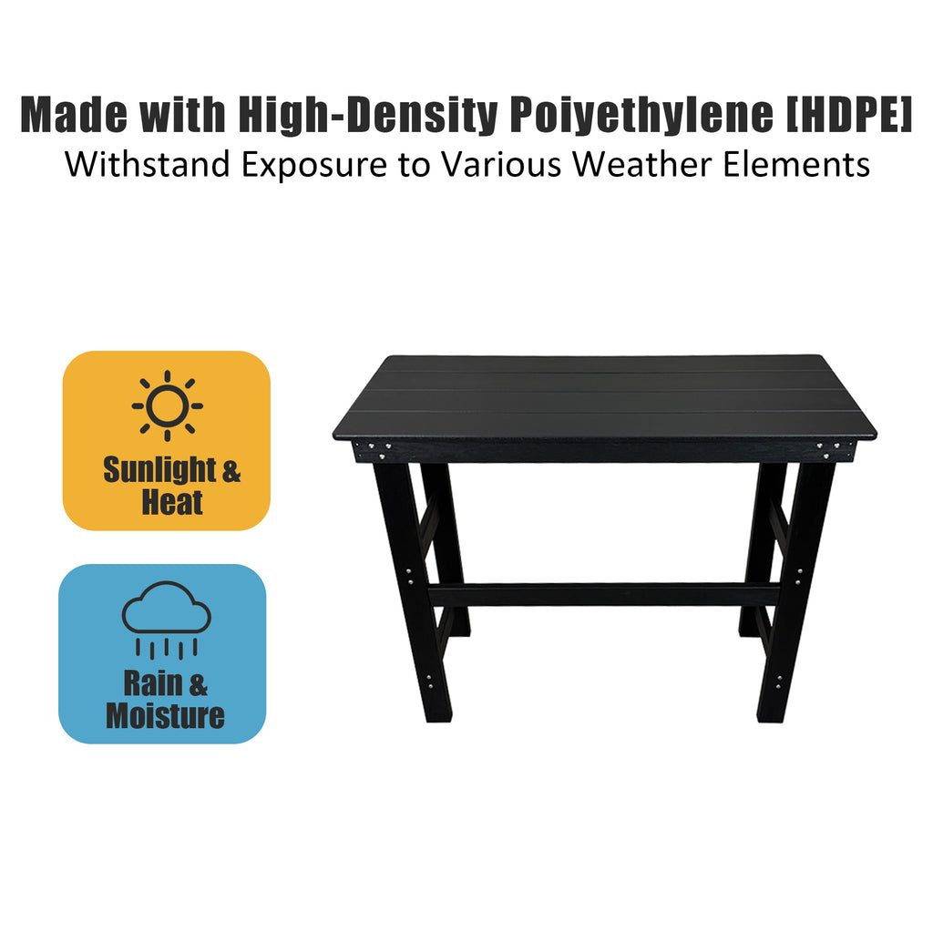 HDPE Patio Bar Set, Outdoor Bar Stools with Table, Weather Resistant, for Poolside, Garden, Yard, Balcony (Black, 3 Piece with Backrest)