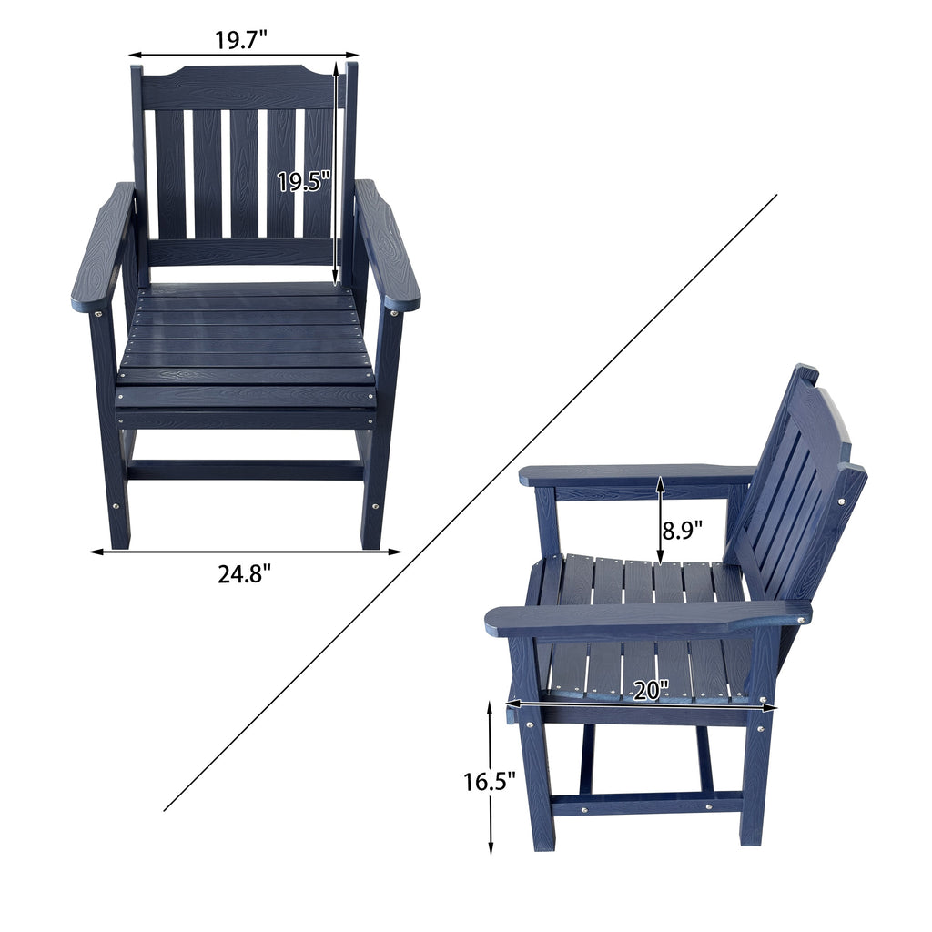 Poly Lumber Patio Dining Chair Set of Two, HIPS Outdoor Dining Chairs, Weather Resistant, Slat Back (2 Piece, Navy Blue)