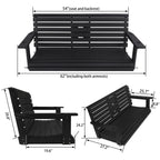 Poly Lumber 3-Seat Porch Swing, HIPS 5-Feet Bench Swing with Foldable Cup Holders,18/8 Stainless Steel Hardware, High Backrest and Deep Contoured Seat, Carbon Black