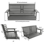 Poly Lumber 2-Seat Porch Swing, HIPS 4.5-Feet Bench Swing with Foldable Cup Holders,18/8 Stainless Steel Hardware, High Backrest and Deep Contoured Seat (Gray, 4.5-feet)