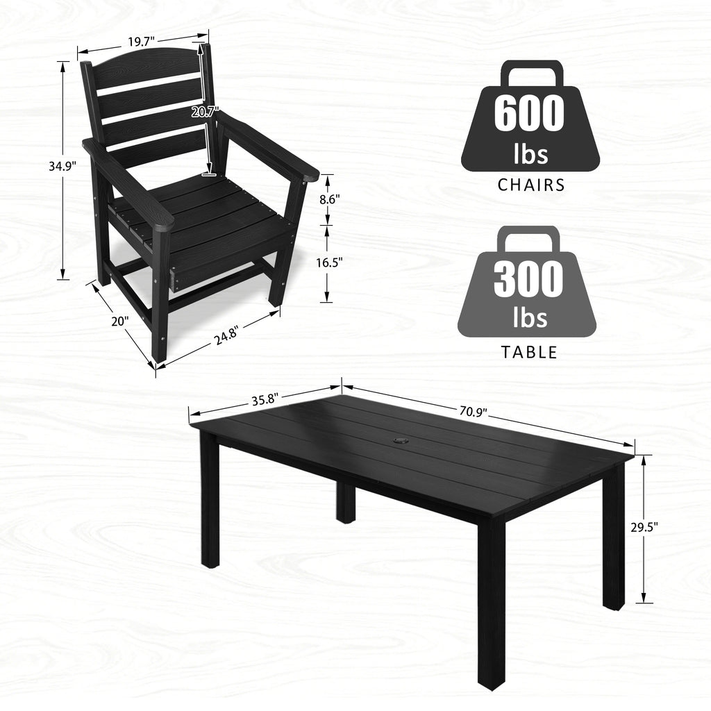 Poly Lumber Patio Dining Chair Set of Two, HIPS Outdoor Ladder Back Chair, Weather Resistant (Black, 2 Piece)
