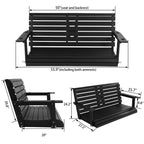 Poly Lumber 3-Seat Porch Swing, HIPS 5-Feet Bench Swing with Foldable Cup Holders,18/8 Stainless Steel Hardware, High Backrest and Deep Contoured Seat (Carbon Black, 4.5-feet)