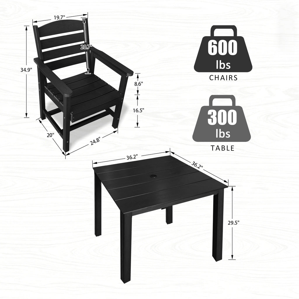 Poly Lumber Patio Dining Chair Set of Two, HIPS Outdoor Ladder Back Chair, Weather Resistant (Black, 2 Piece)