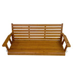 Wooden Porch Swing, Ergonomic Seat, Bench Swing with Hanging Chains and 7mm Springs, Heavy Duty 800 LBS, for Outdoor Patio Garden Yard (Warm Teak Color, 3-Seater Extra Large)