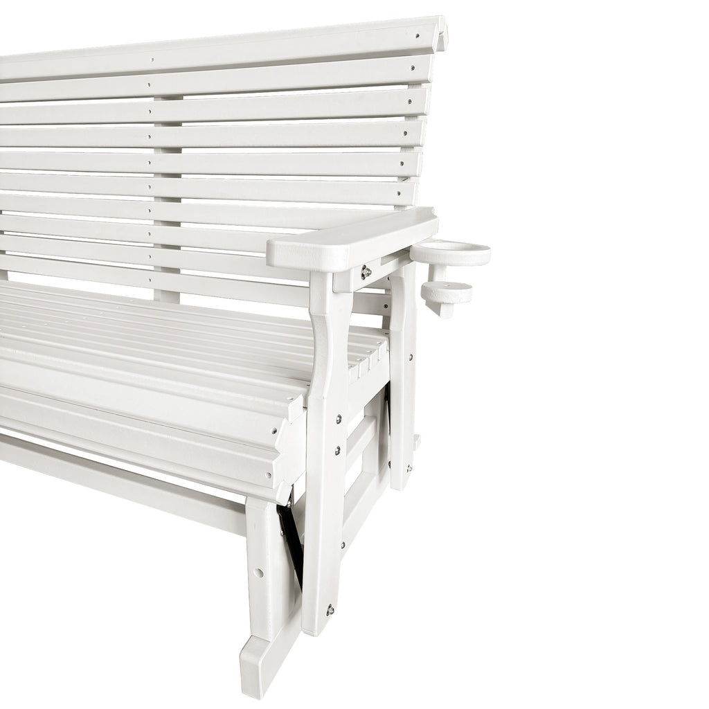 HDPE Patio Glider, Poly Lumber Weather-Resistant Outdoor Glider Bench, for Patio, Porch, Yard (Ivory White, 2-Seater)