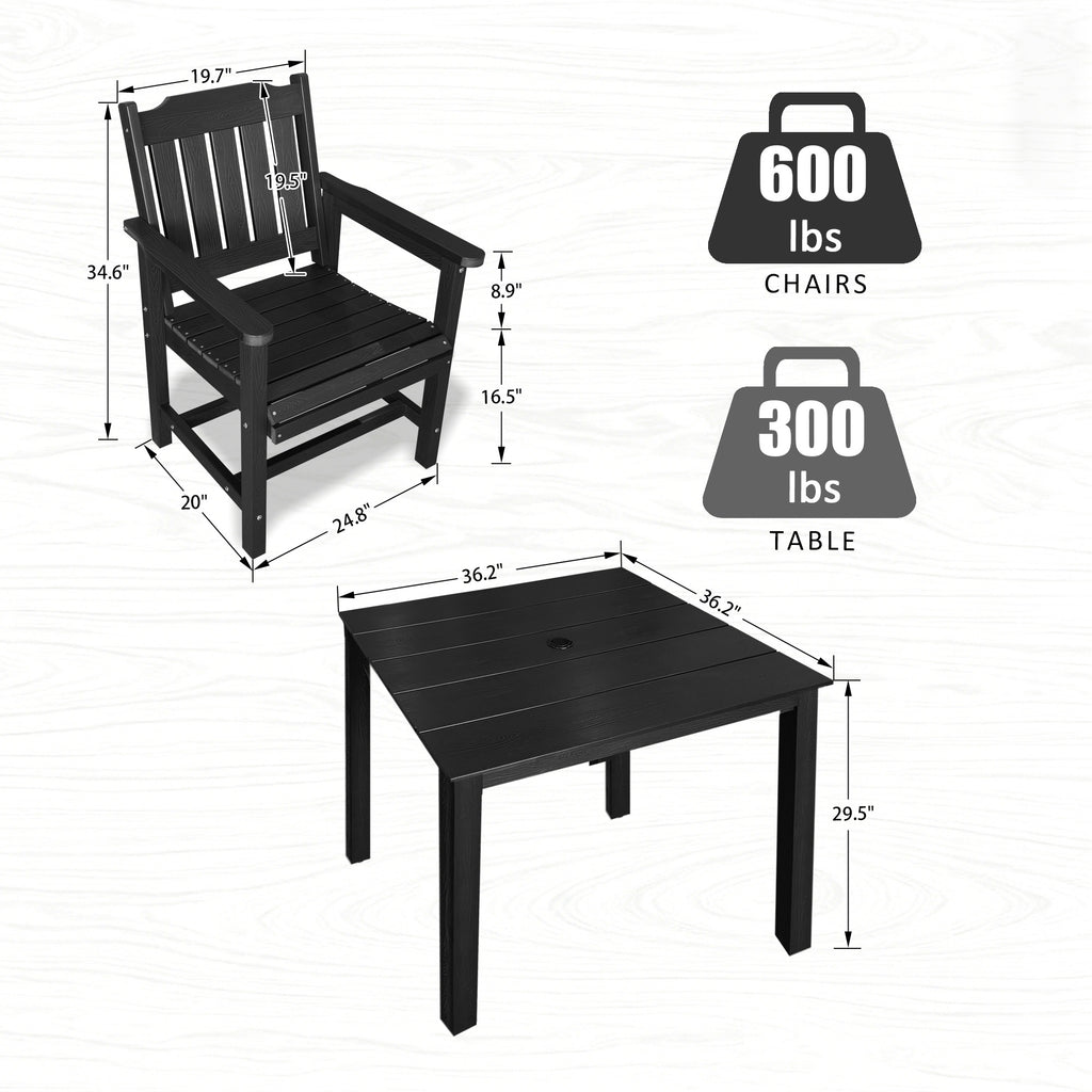 Poly Lumber Patio Dining Chair Set of Two, HIPS Outdoor Dining Chairs, Weather Resistant, Slat Back (2 Piece, Black)