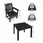 Poly Lumber Patio Dining Chair Set of Two, HIPS Outdoor Dining Chairs, Weather Resistant, Slat Back (2 Piece, Black)