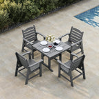 Modern HDPE Patio Dining Set, Poly Lumber Table and Chair, with Umbrella Hole, Weather Resistant, for Outdoor, Yard, Lawn (Gray, 5 Piece - 36.2'' Table)