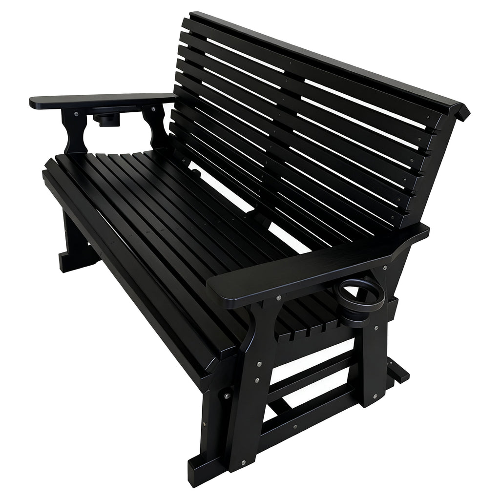 HDPE Patio Glider, Poly Lumber Weather-Resistant Outdoor Glider Bench, for Patio, Porch, Yard, Black