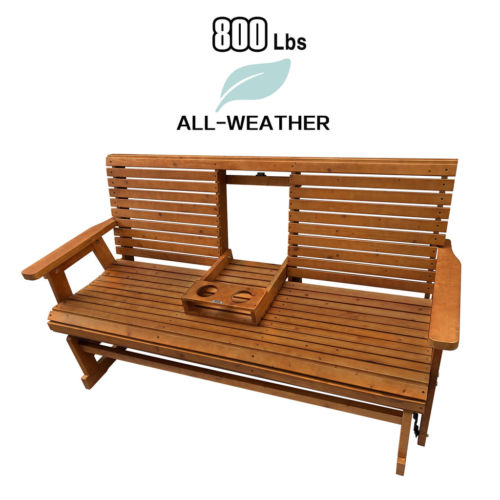 Patio Glider with Foldable Cup Holders, High Roll Back and Deep Contoured Seat, Heavy Duty 880 Lb (Brown, 2-Seater)