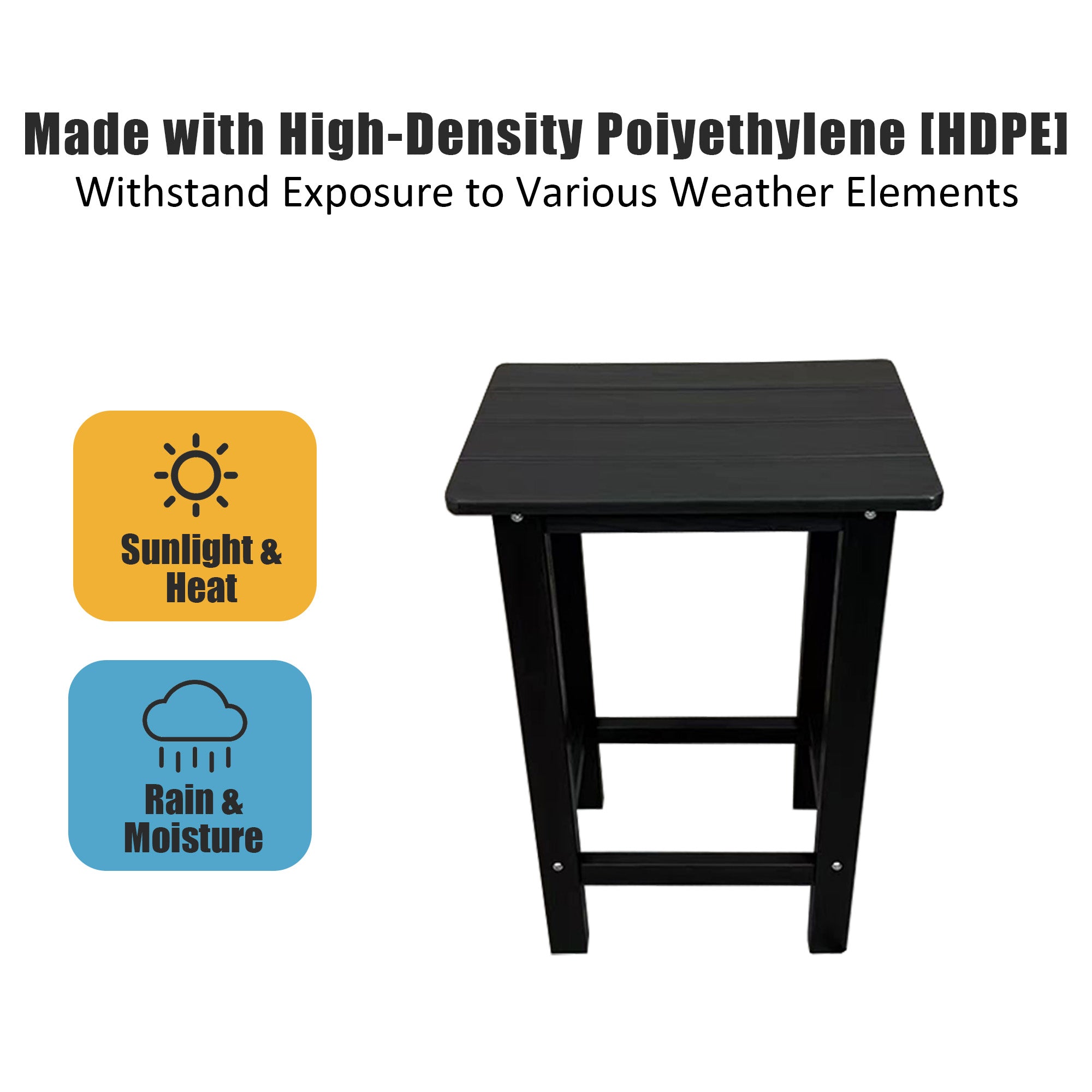 HDPE Patio Bar Set, Outdoor Bar Stools with Table, Weather Resistant, for Poolside, Garden, Yard, Balcony (Black, 2 Piece)