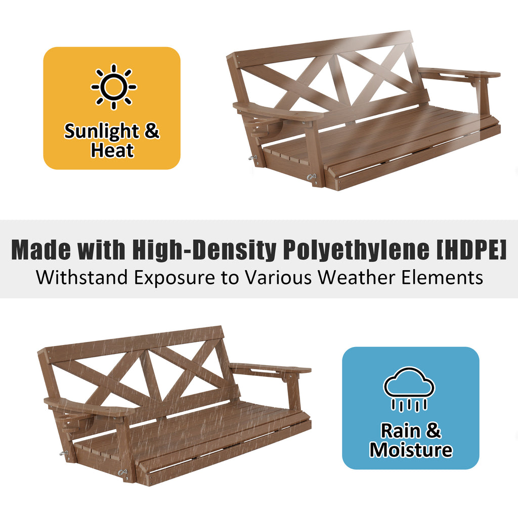 Fortune Candy HDPE Porch Swing with Cross Back, Weather-Resistant, for Outdoor, Patio, Porch, Yard