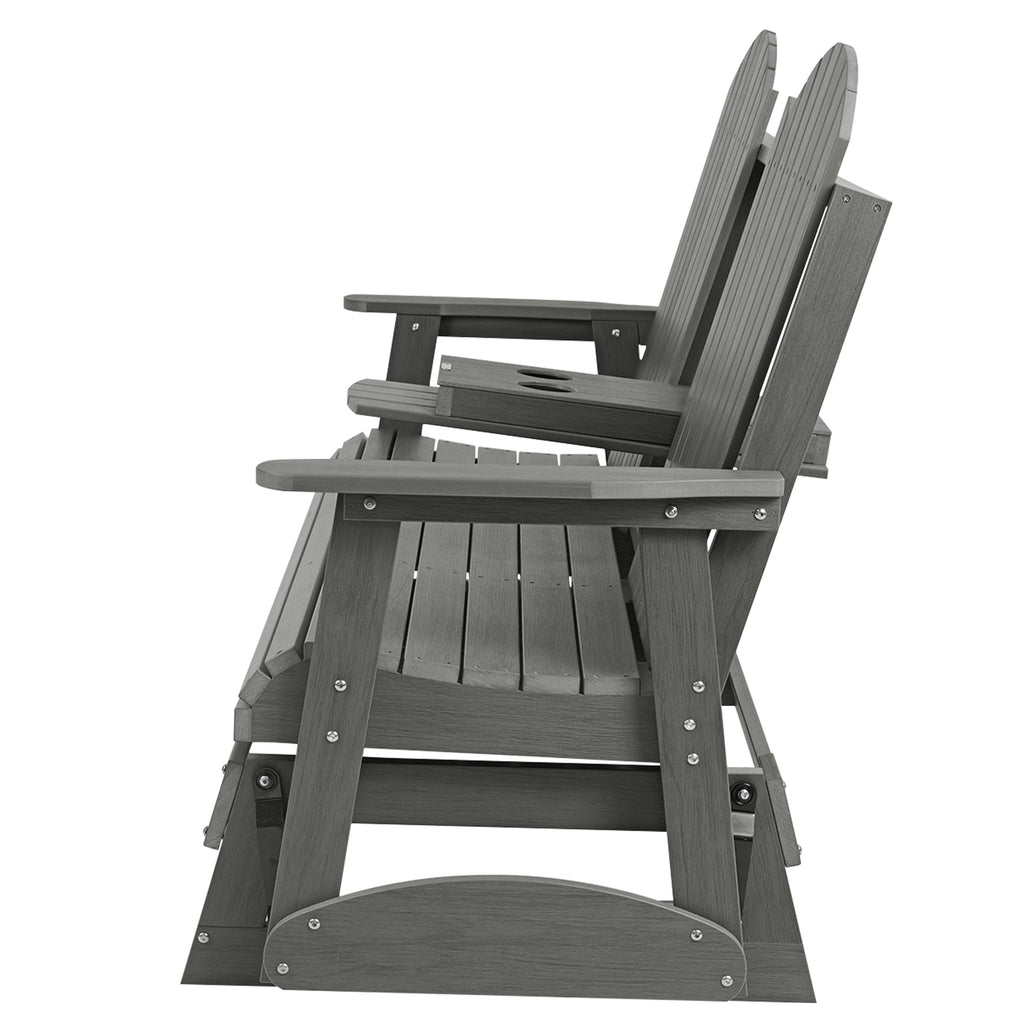 HIPS Patio Glider with Foldable Cup Holders, Durable Poly Lumber Material, All-Weather Resistant, High Backrest and Deep Contoured Seat, Heavy Duty 900 LB, for Outdoor, Porch, Patio (Gray, 3-Seat)