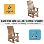 Poly Lumber Patio Glider for One Person, with Cup Holders, High Backrest and Deep Contoured Seat, HIPS Material, All-Weather Resistant, Heavy Duty 700 Pounds (Brown)