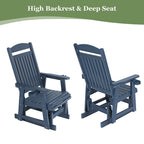 Poly Lumber Patio Glider for One Person, with Cup Holders, High Backrest and Deep Contoured Seat, HIPS Material, All-Weather Resistant, Heavy Duty 700 LBS (Navy Blue)