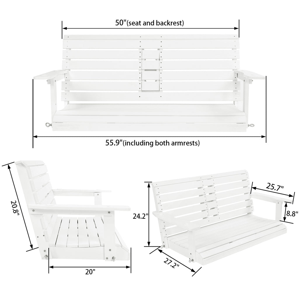 Poly Lumber 2-Seat Porch Swing, HIPS 4.5-Feet Bench Swing with Foldable Cup Holders,18/8 Stainless Steel Hardware, High Backrest and Deep Contoured Seat (Snow White, 4.5-feet)