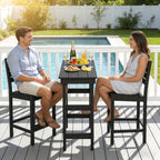 HDPE Patio Bar Set, Outdoor Bar Stools with Table, Weather Resistant, for Poolside, Garden, Yard, Balcony (Black, 3 Piece with Backrest)