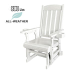 Wooden Patio Glider for One Person, with High Back and Deep Contoured Seat, Solid Fir Wood, Heavy Duty 600 LBS (Slat Back, White)