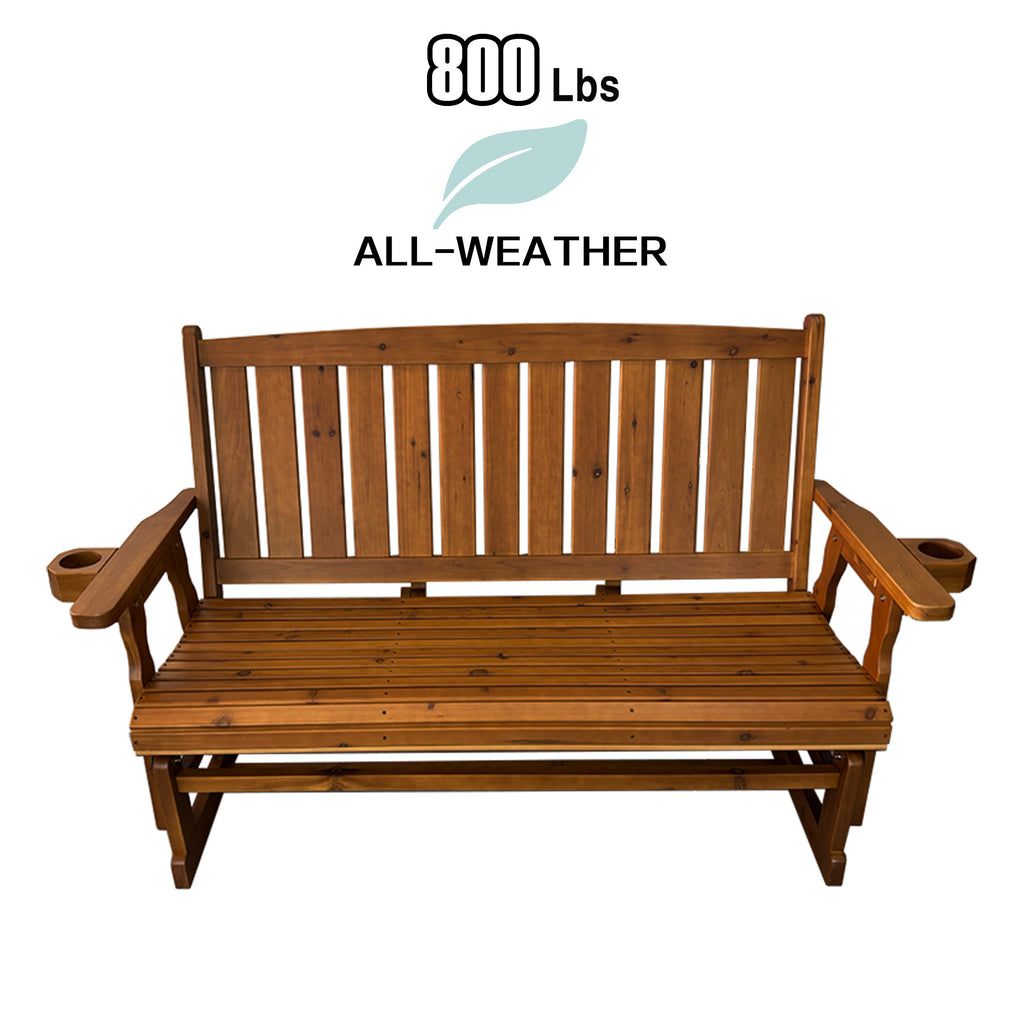 Fortune Candy Patio Glider, with Cup Holders, High Back and Deep Contoured Seat, Heavy Duty 800 Lb (Teak Tone, 3-Seater)