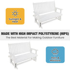 HIPS Patio Glider with Cup Holders, Durable Poly Lumber Material, All-Weather Resistant, High Backrest and Deep Contoured Seat, Heavy Duty 900 LB, for Outdoor, Porch, Patio (Ivory White, 3-Seat)