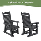 Poly Lumber Patio Glider for One Person, with Cup Holders, High Backrest and Deep Contoured Seat, HIPS Material, All-Weather Resistant, Heavy Duty 700 LBS (Matte Black)